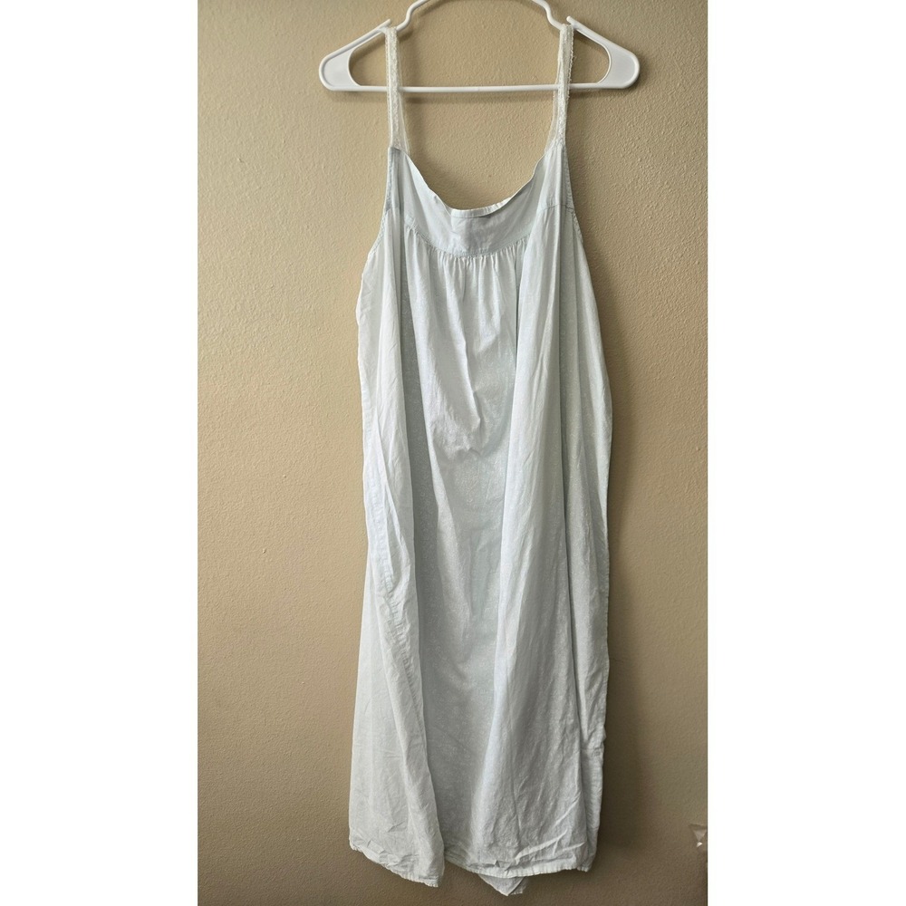 Eileen West Cotton Nightgown XL Light Blue Floral Lace Trim Pintuck Sleeveless - Picture 8 of 9